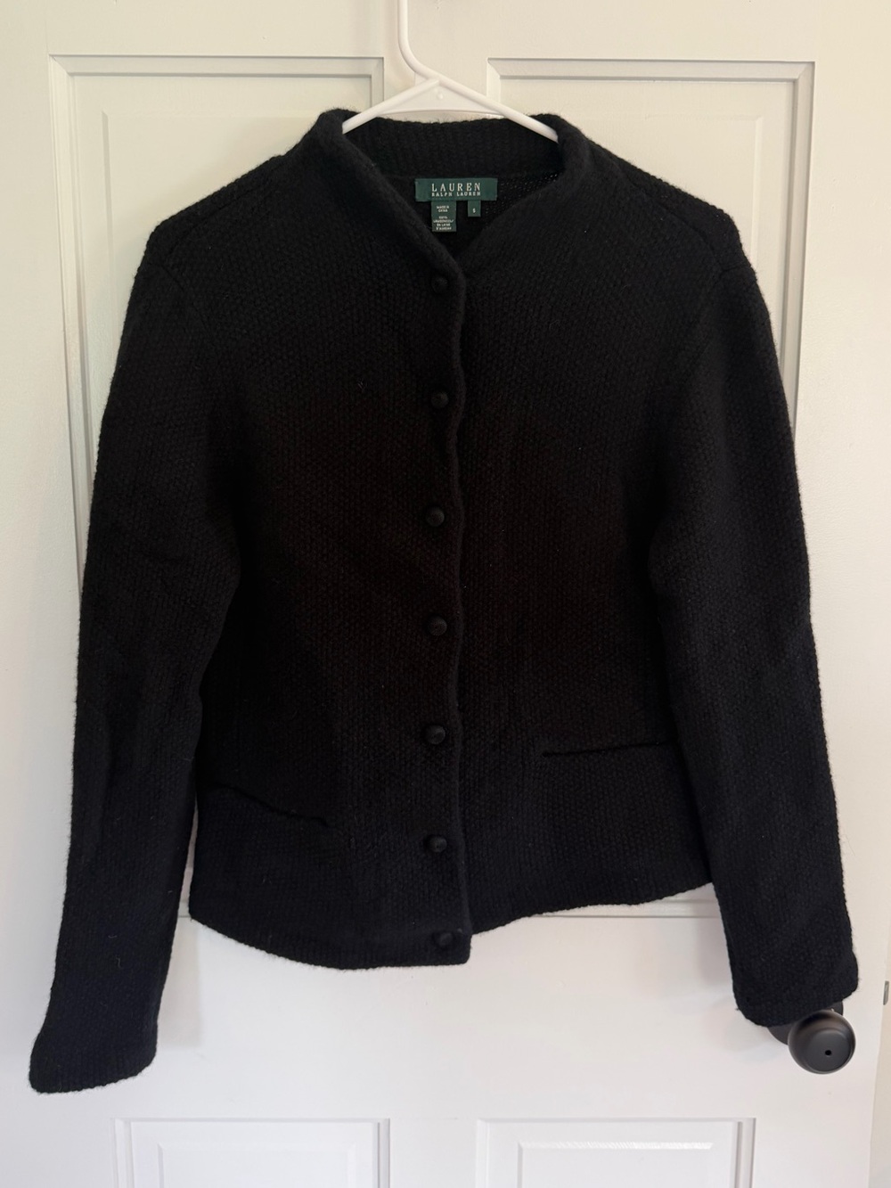 Lauren Ralph Lauren Black 100% Lambswool Cardigan Jacket Size Small